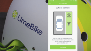 Lime Bike helmet and app screenshot